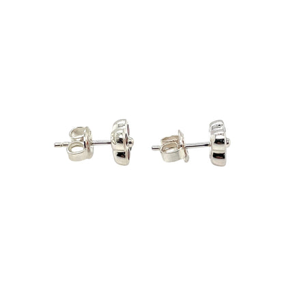 Silver Garnet Clover Stud Earrings