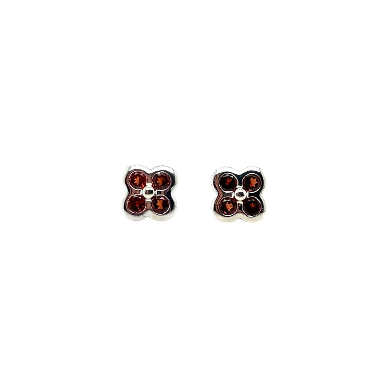 Silver Garnet Clover Stud Earrings