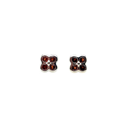 Silver Garnet Clover Stud Earrings