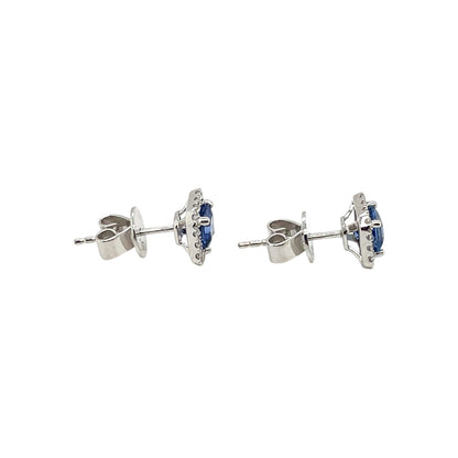 18ct White Gold Sapphire & Diamond Cluster Stud Earrings