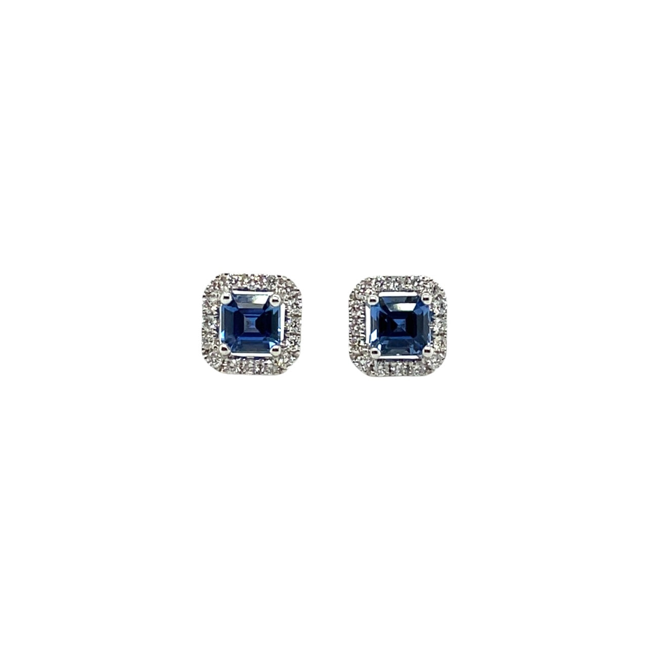 18ct White Gold Sapphire & Diamond Cluster Stud Earrings
