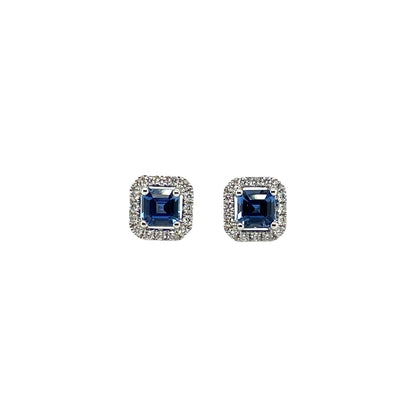 18ct White Gold Sapphire & Diamond Cluster Stud Earrings