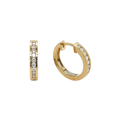 18ct Yellow Gold Diamond Huggie Hoop Earrings