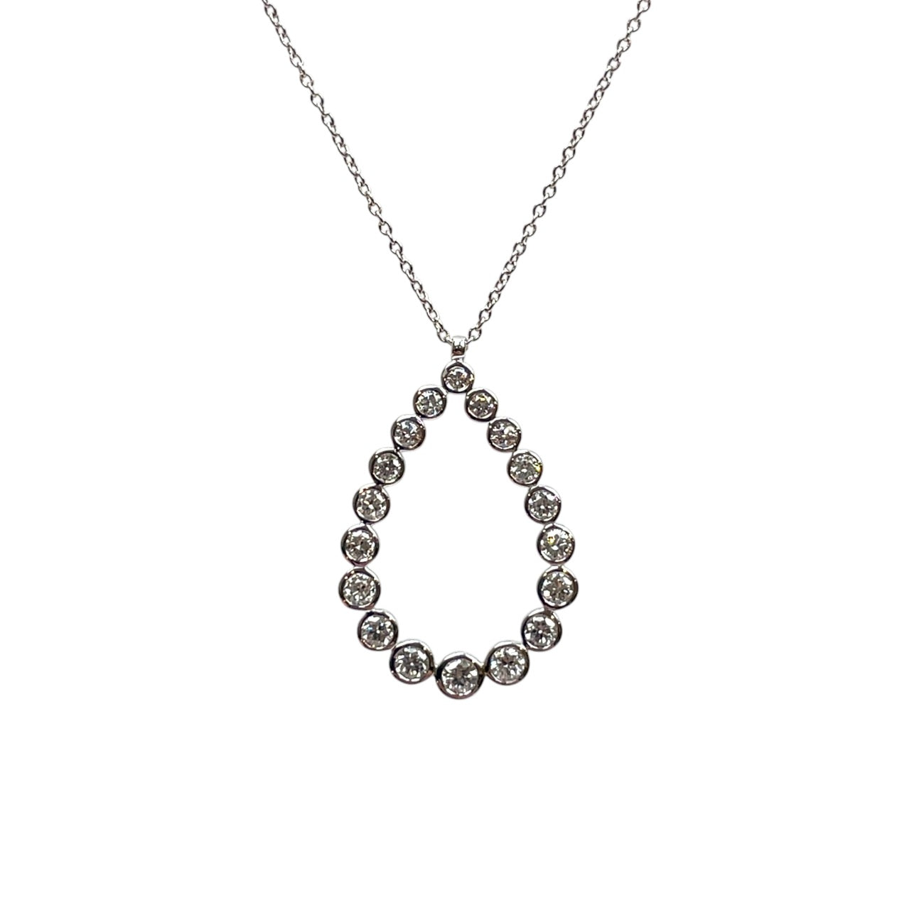 18ct White Gold Diamond Pear Bubble Pendant & Chain (17.5")