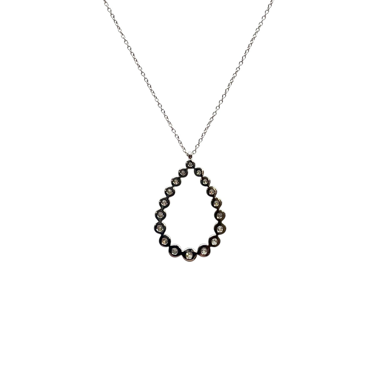 18ct White Gold Diamond Pear Bubble Pendant & Chain (17.5")