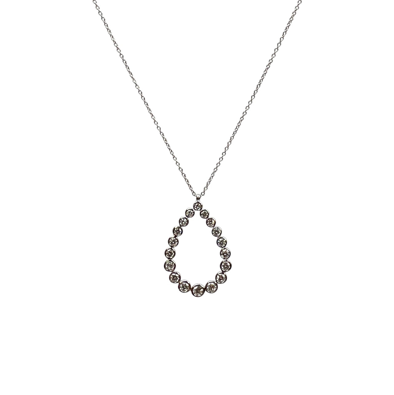 18ct White Gold Diamond Pear Bubble Pendant & Chain (17.5")