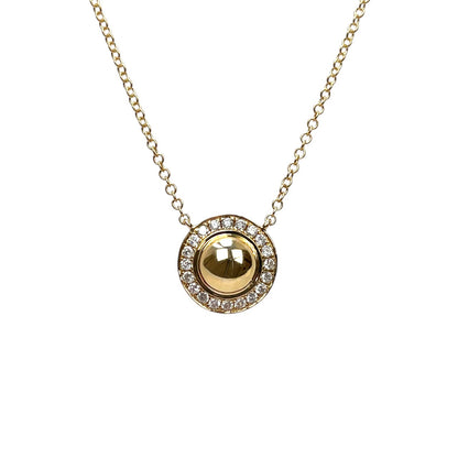 9ct Yellow Gold Diamond Halo Pendant & Chain (16-18")