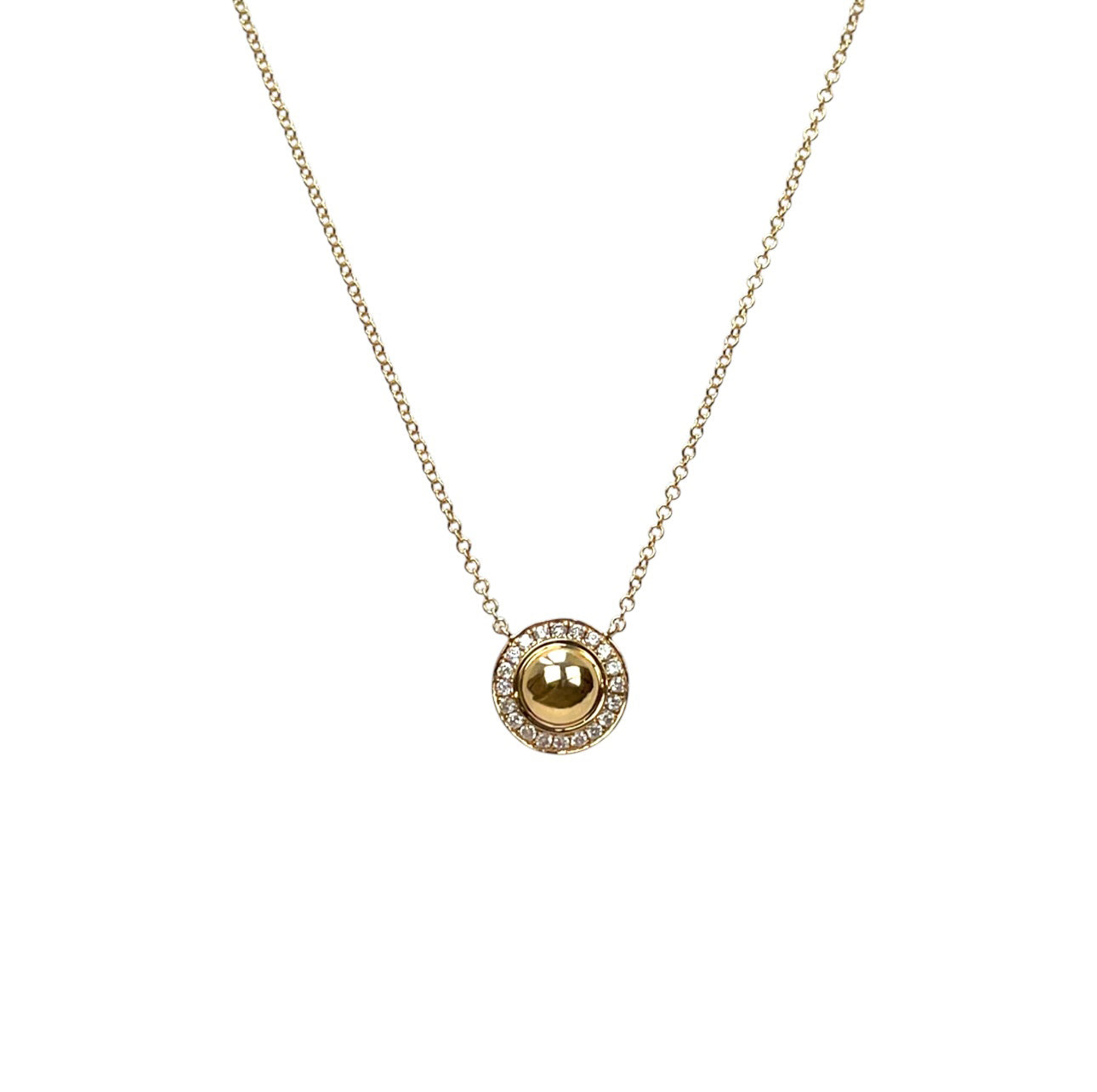9ct Yellow Gold Diamond Halo Pendant & Chain (16-18")