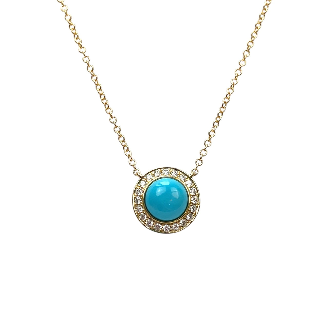 9ct Yellow Gold Diamond & Turquoise Pendant & Chain (16-18")