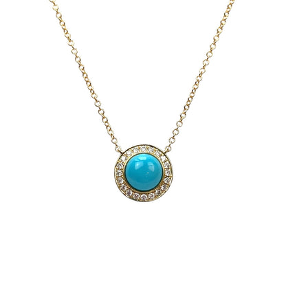 9ct Yellow Gold Diamond & Turquoise Pendant & Chain (16-18")