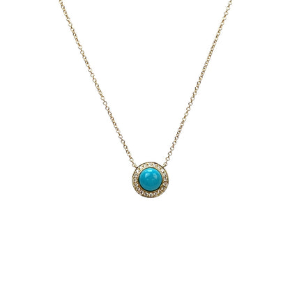 9ct Yellow Gold Diamond & Turquoise Pendant & Chain (16-18")