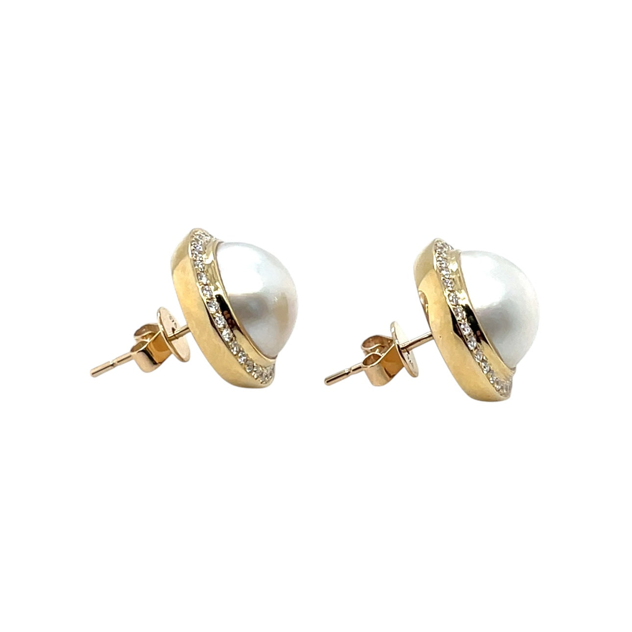 9ct Yellow Gold Mabe Pearl & Diamond Stud Earrings