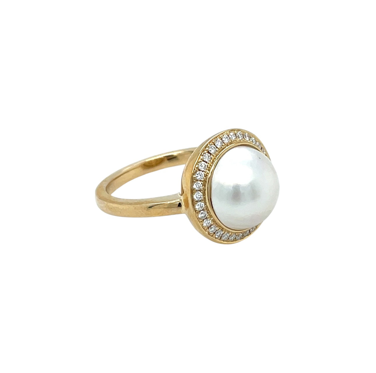 9ct Yellow Gold South Sea Mabe Pearl & Diamond Ring (N)