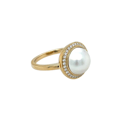 9ct Yellow Gold South Sea Mabe Pearl & Diamond Ring (N)