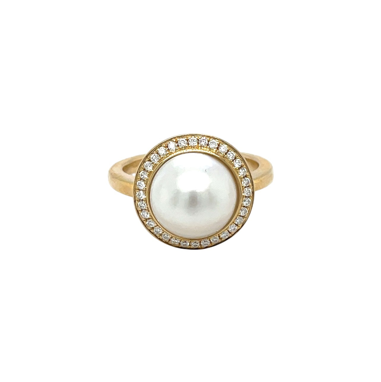 9ct Yellow Gold South Sea Mabe Pearl & Diamond Ring (N)