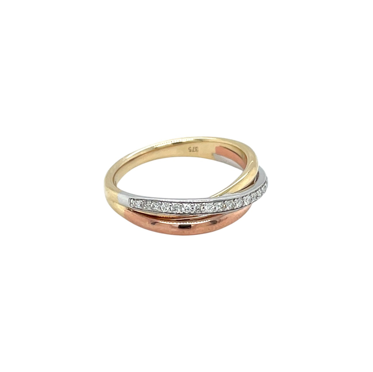 9ct Three Colour Diamond Crossover Ring (N)