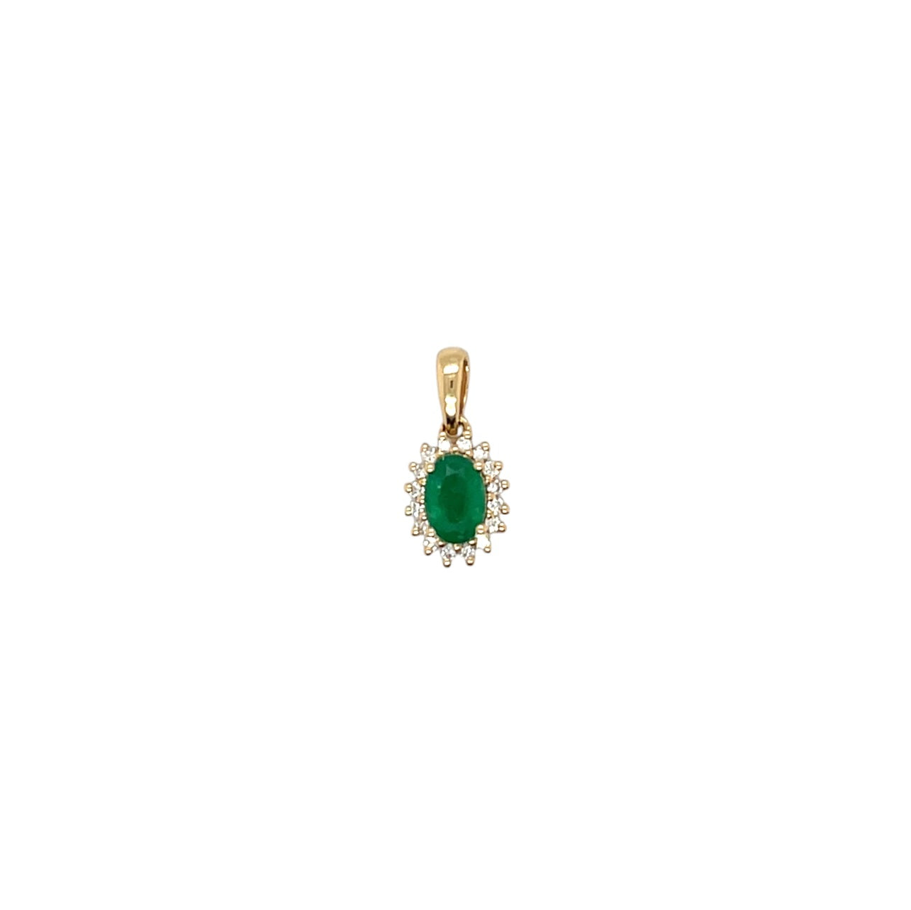 18ct Yellow Gold Emerald & Diamond Cluster Pendant