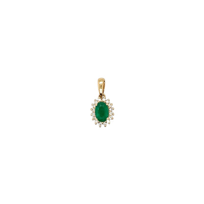18ct Yellow Gold Emerald & Diamond Cluster Pendant
