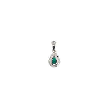 18ct White Gold Emerald & Diamond Cluster Pendant