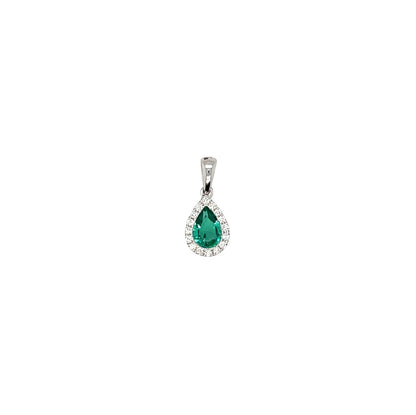 18ct White Gold Emerald & Diamond Cluster Pendant