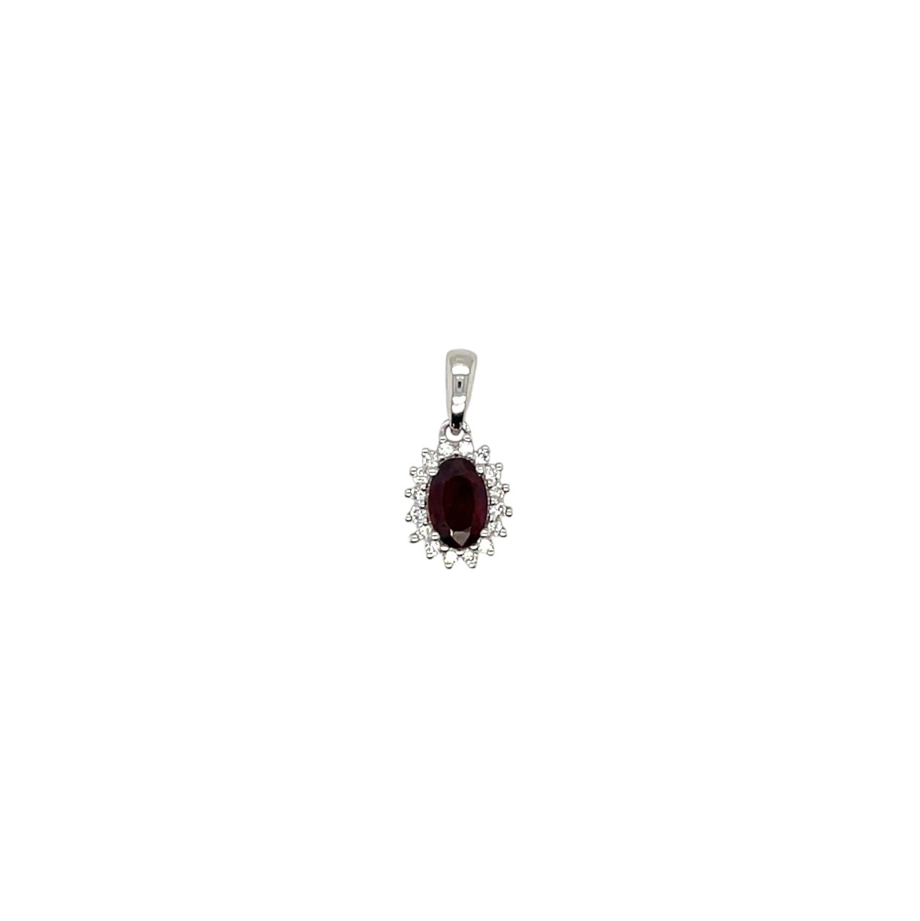 18ct White Gold Ruby & Diamond Cluster Pendant