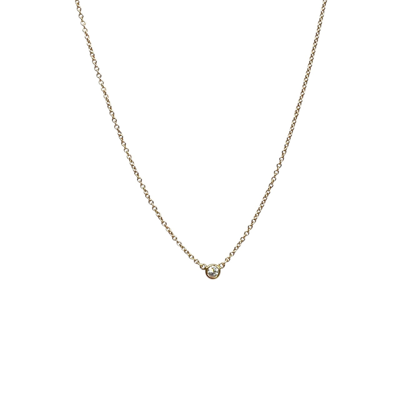18ct Yellow Gold Tiffany & Co. Diamond Solitaire Necklace (16")