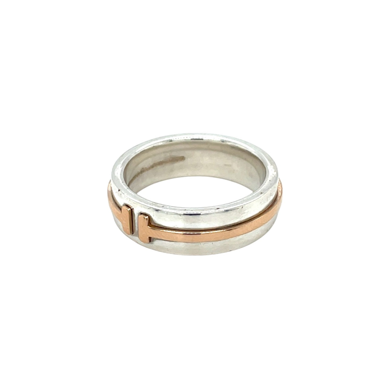 Silver & 18ct Rose Gold Tiffany & Co T Two Ring (K1/2)