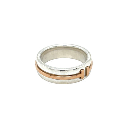 Silver & 18ct Rose Gold Tiffany & Co T Two Ring (K1/2)