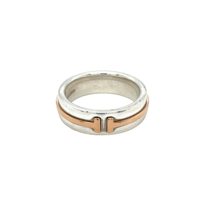 Silver & 18ct Rose Gold Tiffany & Co T Two Ring (K1/2)