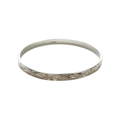 Silver Solid Engraved Court Bangle