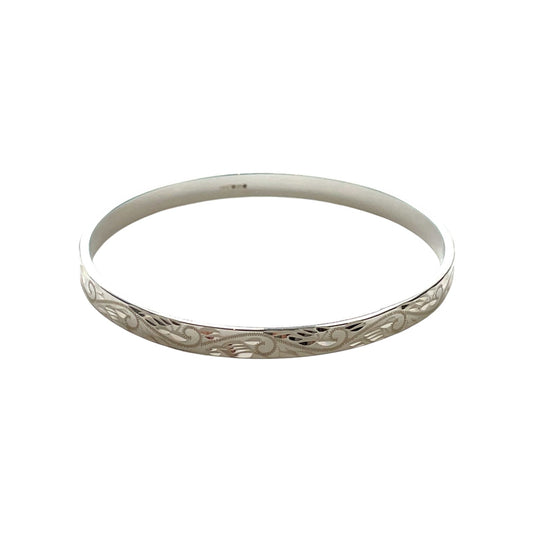Silver Solid Engraved Court Bangle