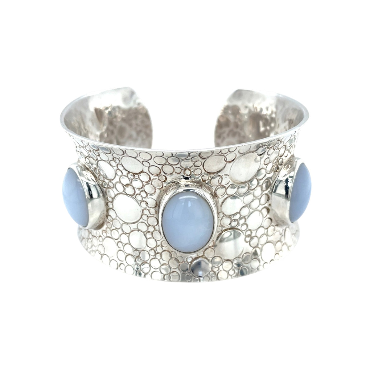 Silver Cuff Bangle with Three Oval Stones