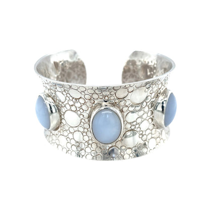 Silver Cuff Bangle with Three Oval Stones