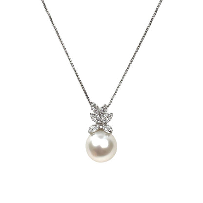 18ct White Gold South Sea Pearl & Diamond Pendant & Chain (19.5")