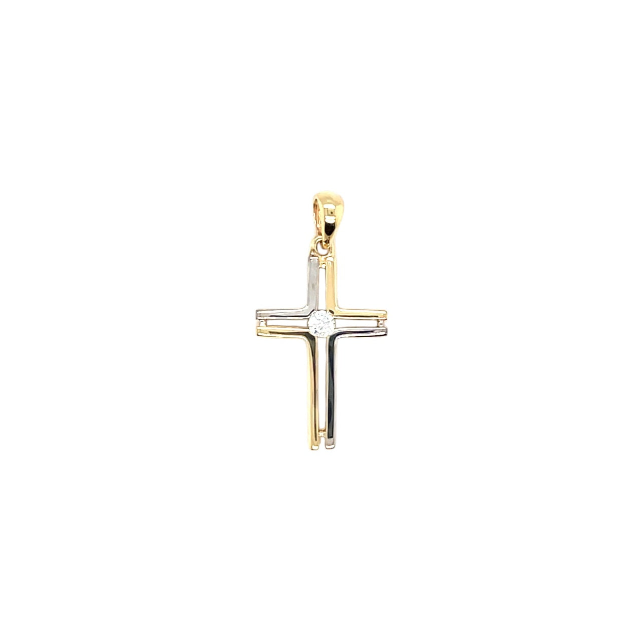 9ct Yellow & White Gold Fancy CZ Cross Pendant
