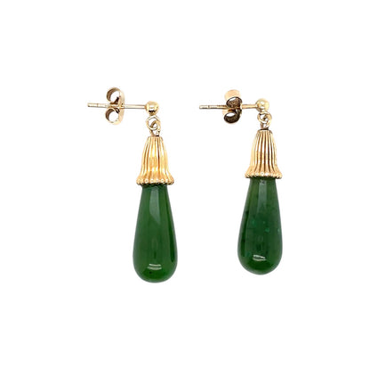 9ct Yellow Gold Jade Drop Earrings