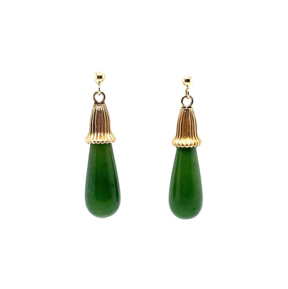 9ct Yellow Gold Jade Drop Earrings