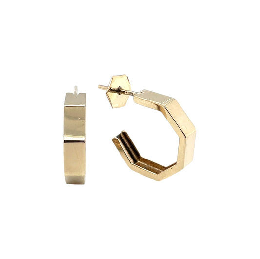 9ct Yellow Gold Hexagonal Hoop Earrings