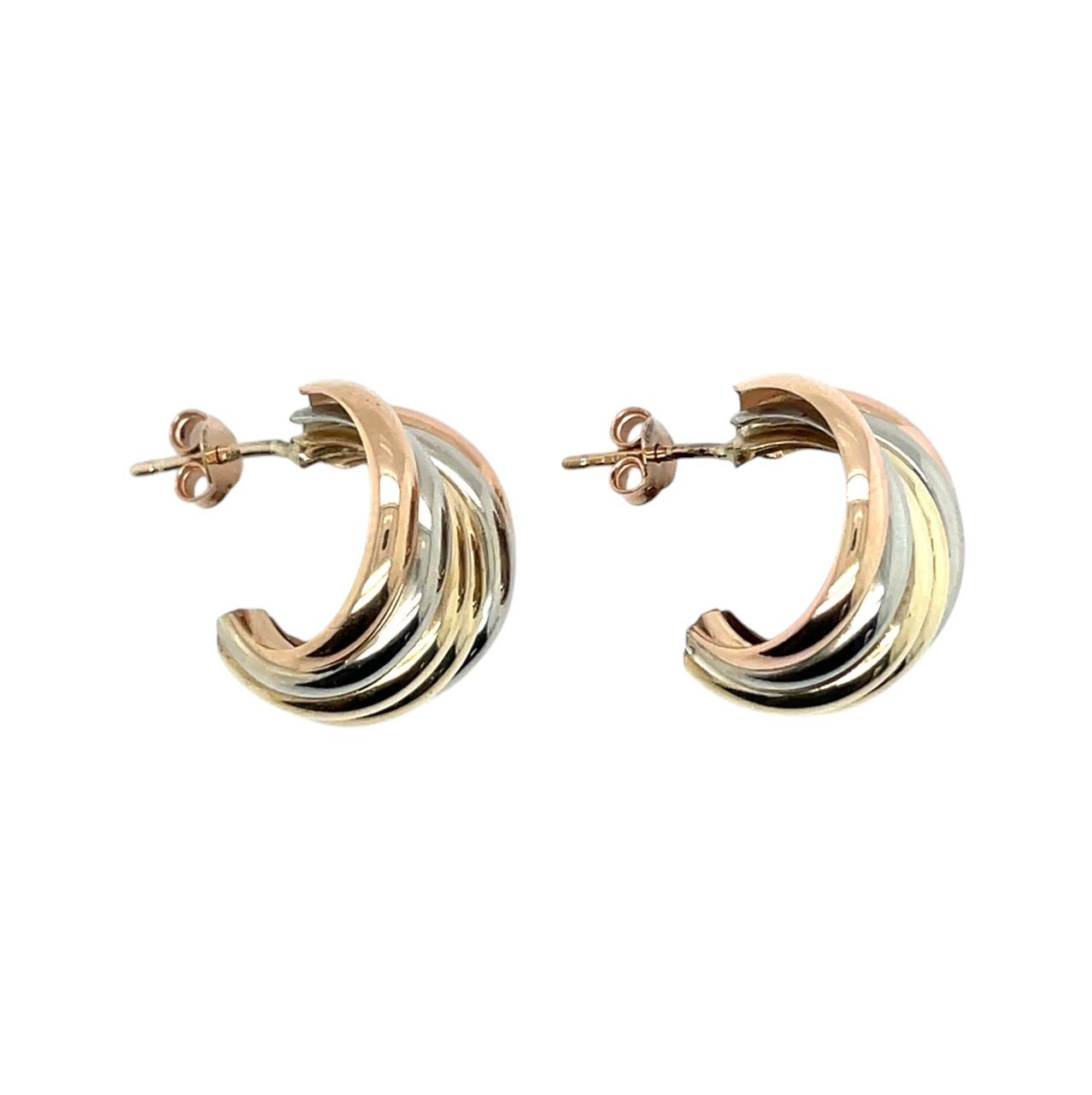 9ct Tri Colour Gold Hoop Earrings