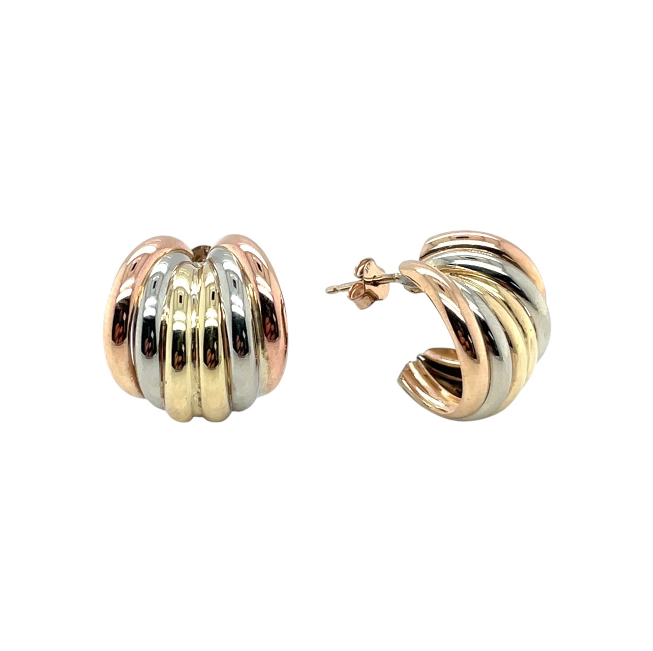 9ct Tri Colour Gold Hoop Earrings