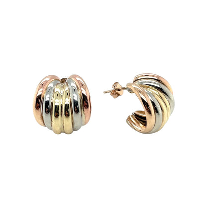 9ct Tri Colour Gold Hoop Earrings