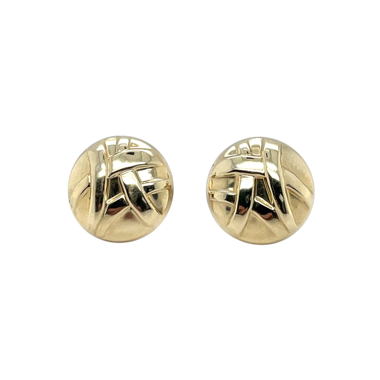 9ct Yellow Gold Patterned Button Stud Earrings