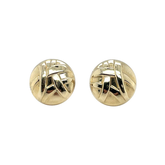 9ct Yellow Gold Patterned Button Stud Earrings
