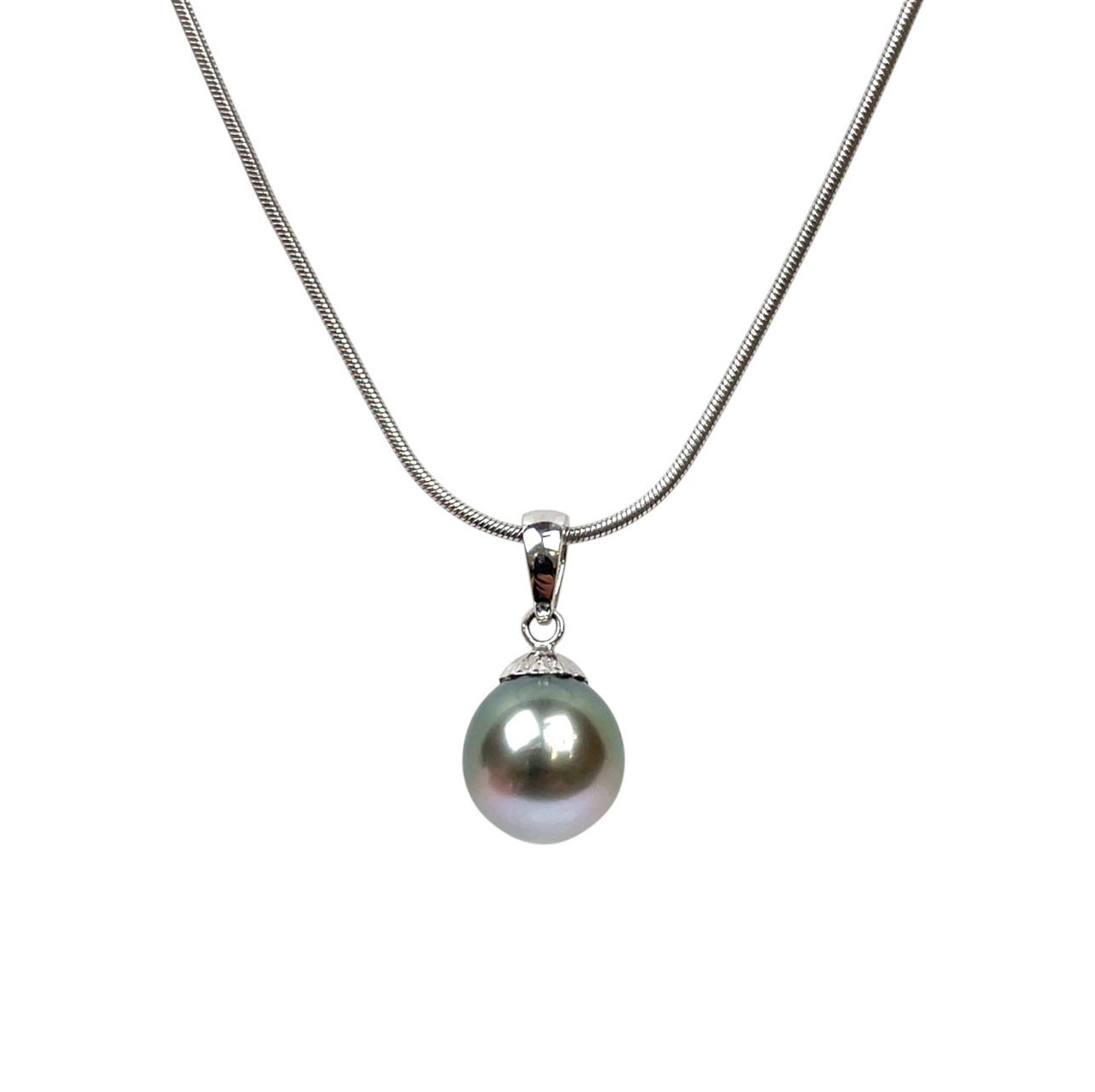18ct Gold Tahitian Pearl Pendant & Snake Chain (16.5")