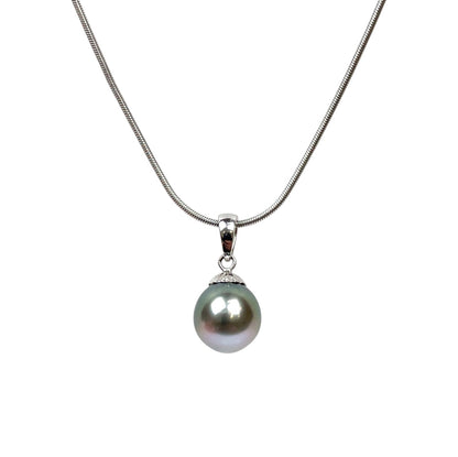 18ct Gold Tahitian Pearl Pendant & Snake Chain (16.5")
