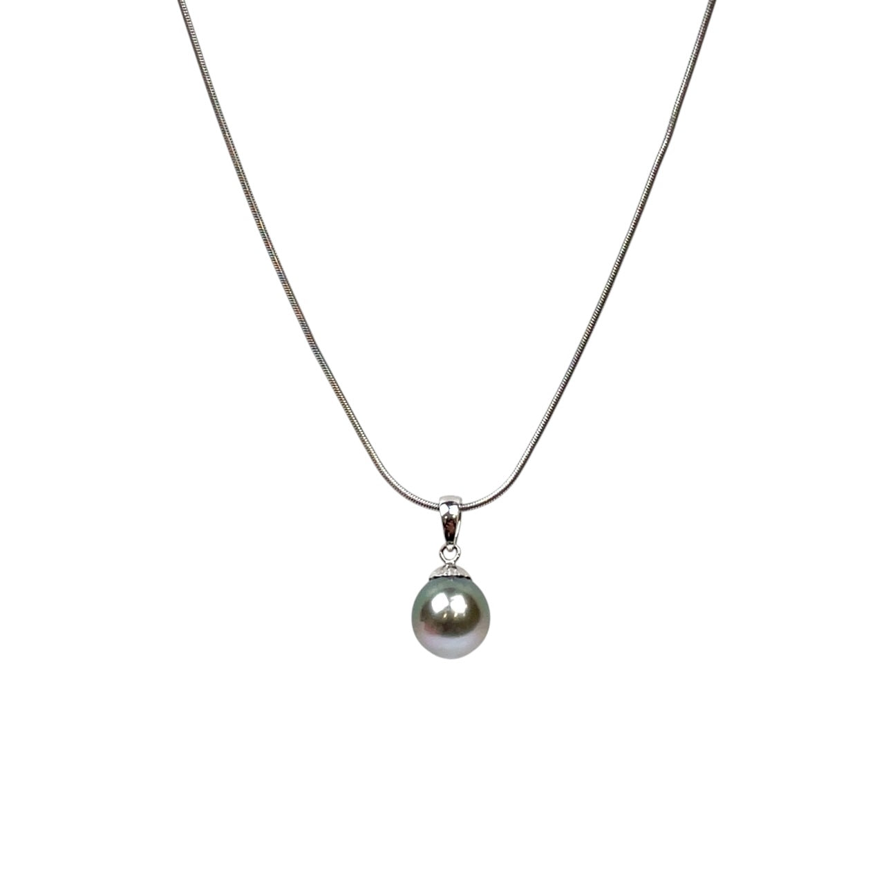 18ct Gold Tahitian Pearl Pendant & Snake Chain (16.5")