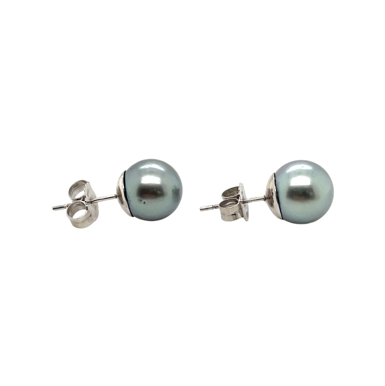 18ct White Gold Grey Tahitian Pearl Stud Earrings