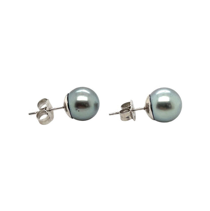 18ct White Gold Grey Tahitian Pearl Stud Earrings