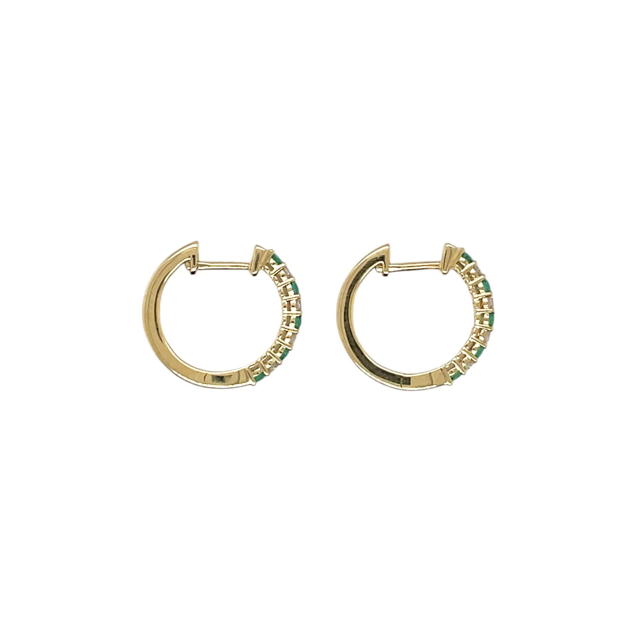 18ct Yellow Gold Emerald & Diamond Hoop Earrings