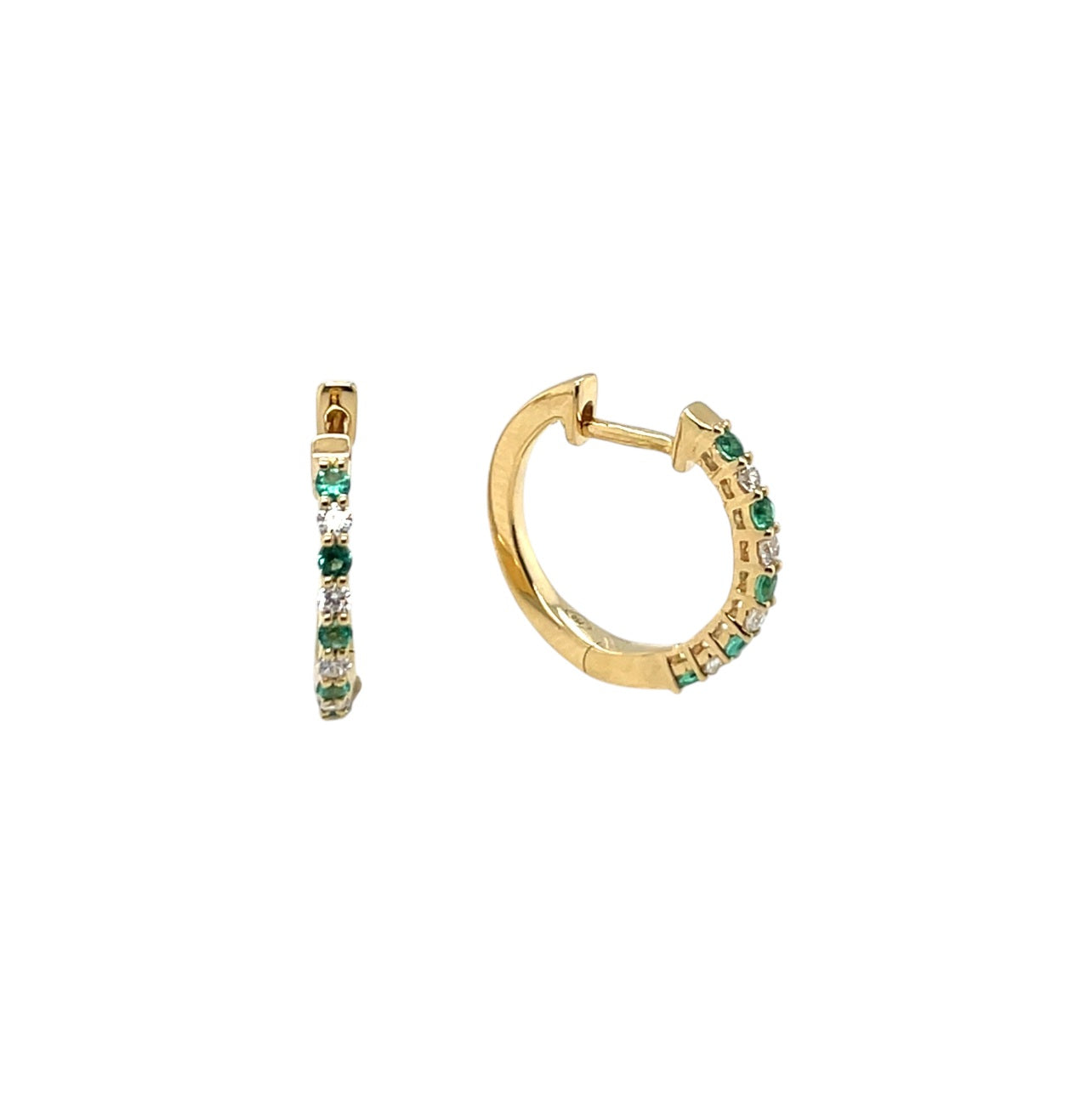 18ct Yellow Gold Emerald & Diamond Hoop Earrings